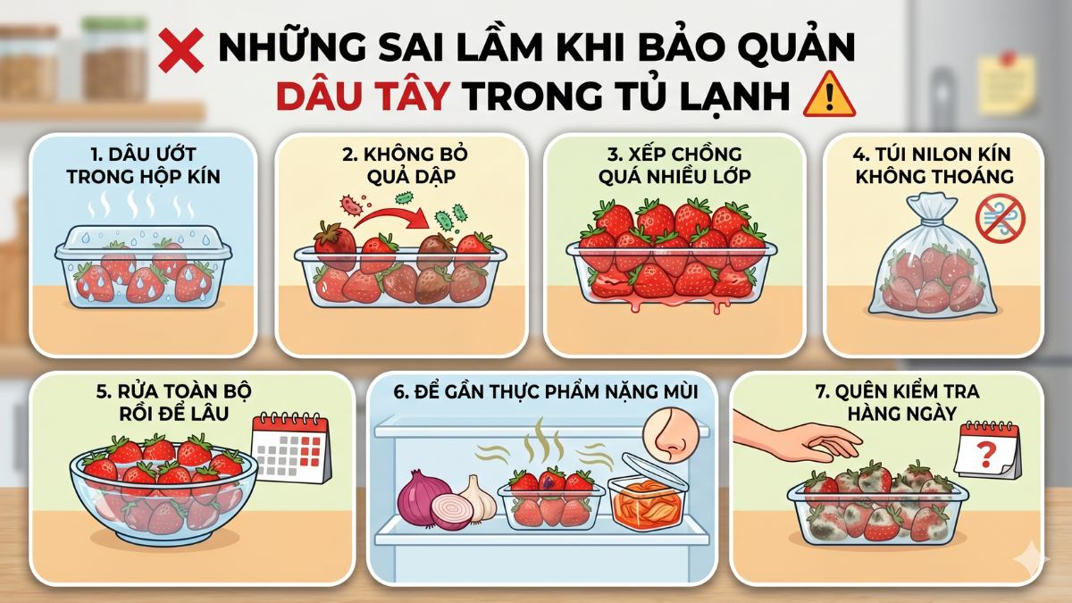 Những sai lầm khi bảo quản dâu tây trong tủ lạnh 
