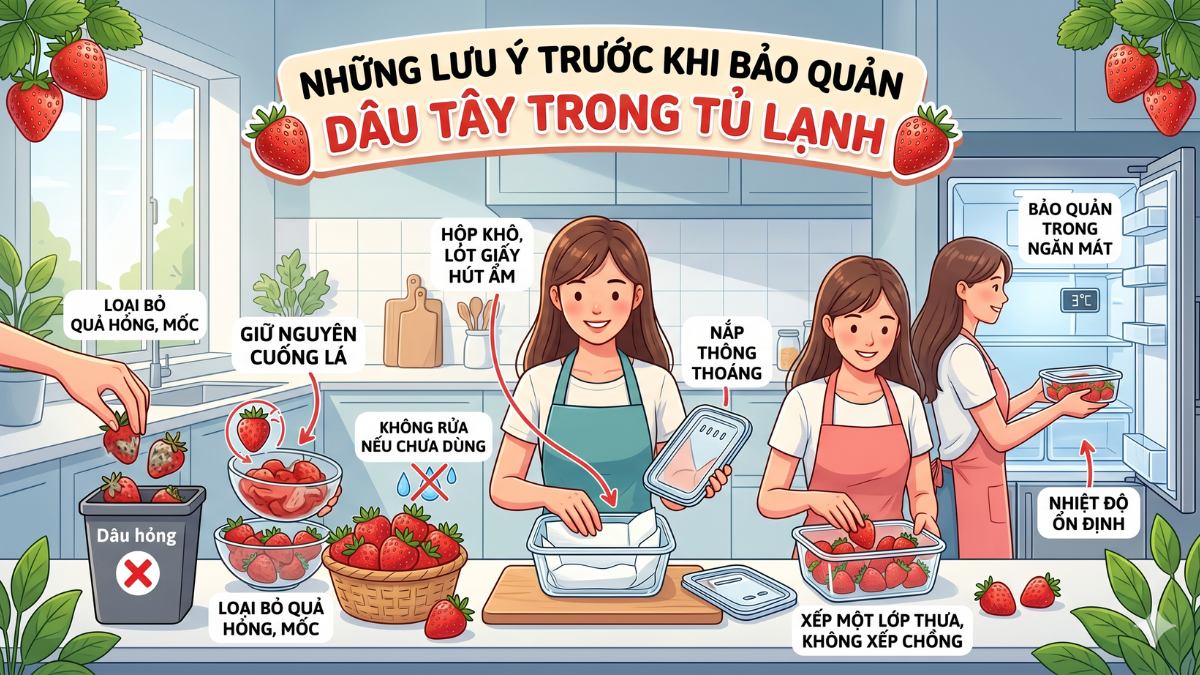 Những lưu ý trước khi bảo quản dâu tây trong tủ lạnh