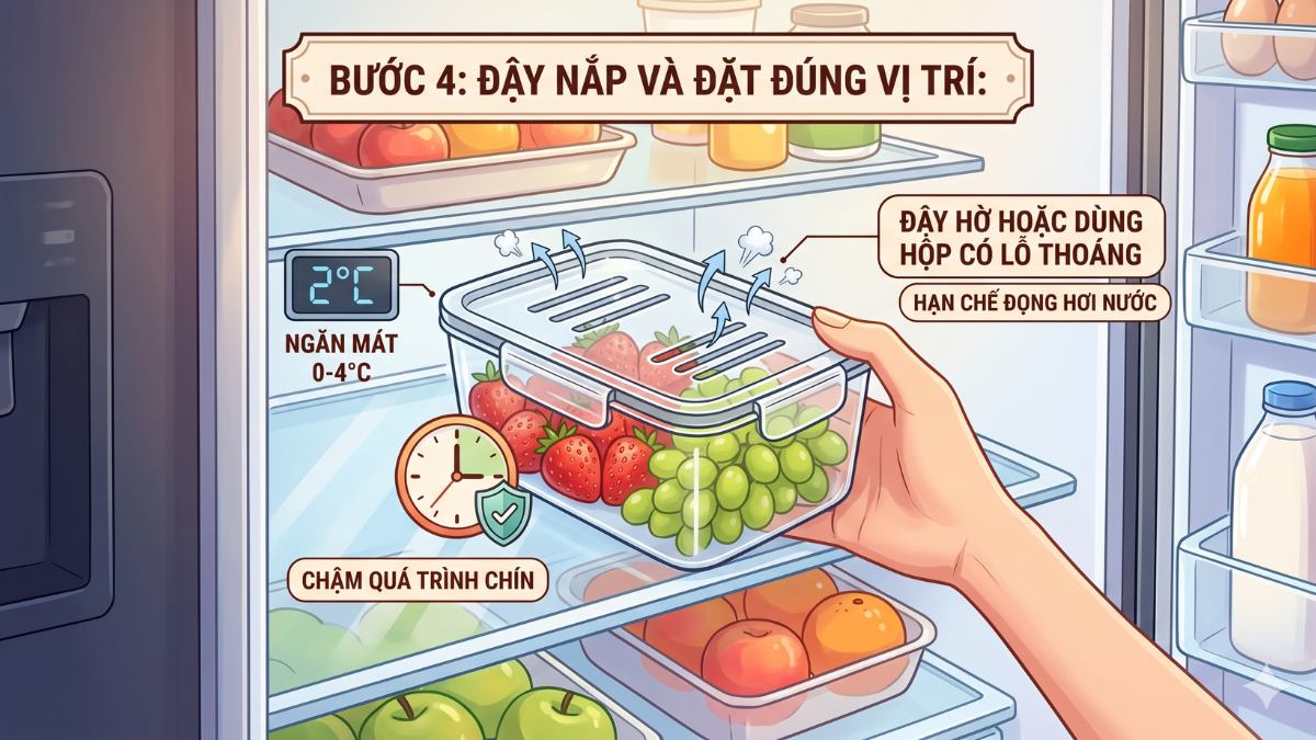 Cách bảo quản dâu tây trong tủ lạnh đúng chuẩn bước 4