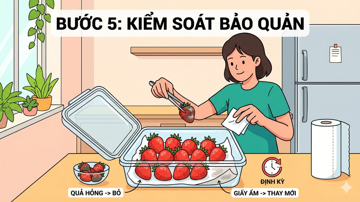 Cách bảo quản dâu tây trong tủ lạnh đúng chuẩn bước 5