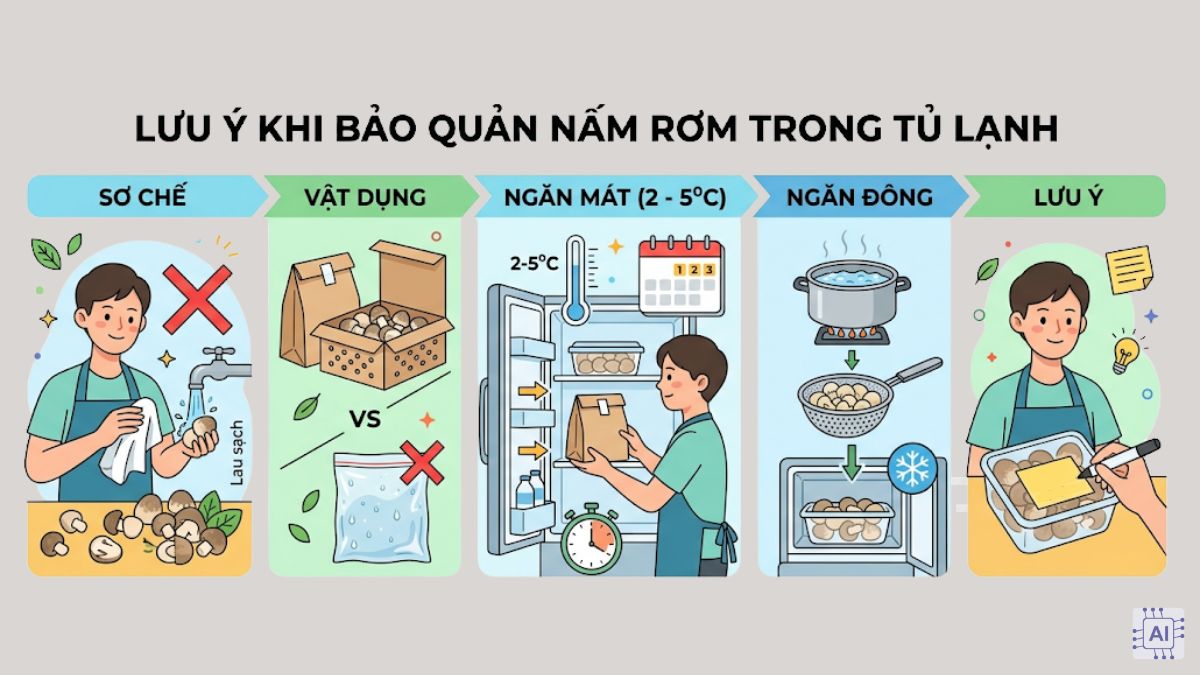 Lưu ý khi bảo quản nấm rơm trong tủ lạnh