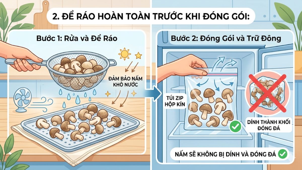 Cách bảo quản nấm rơm trong ngăn đá tủ lạnh