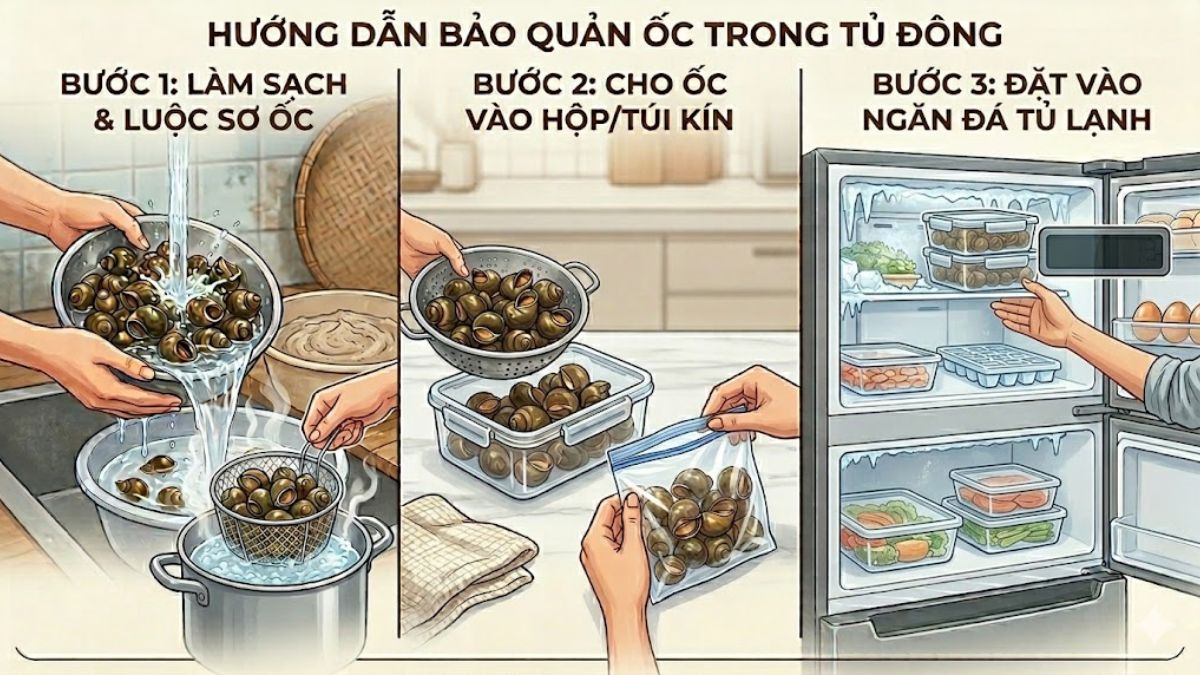 Cách bảo quản ốc trong ngăn đá tủ lạnh