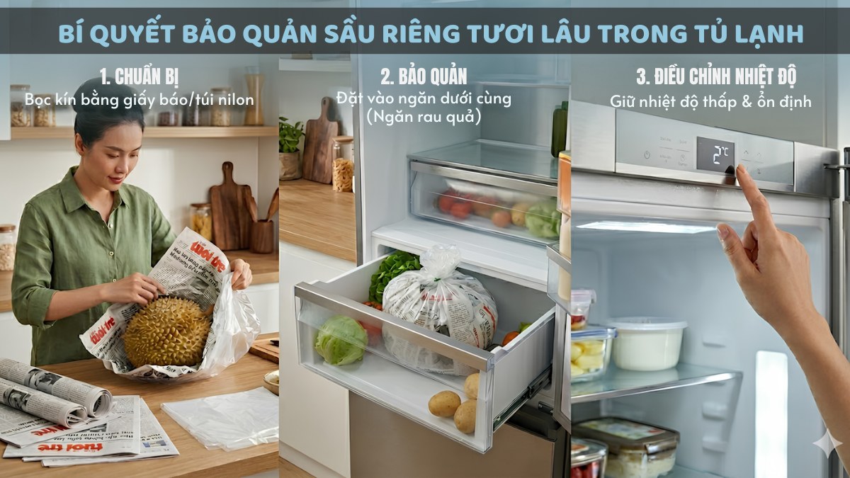 Cách bảo quản sầu riêng nguyên trái trong tủ lạnh