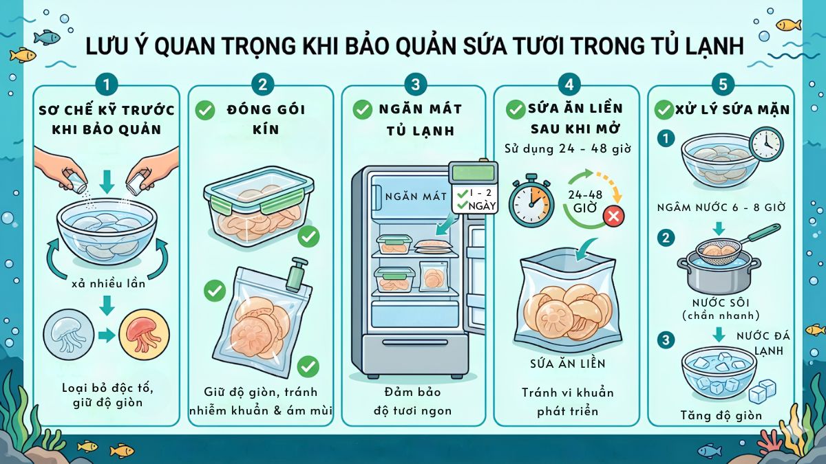 Lưu ý quan trọng khi bảo quản sứa tươi trong tủ lạnh