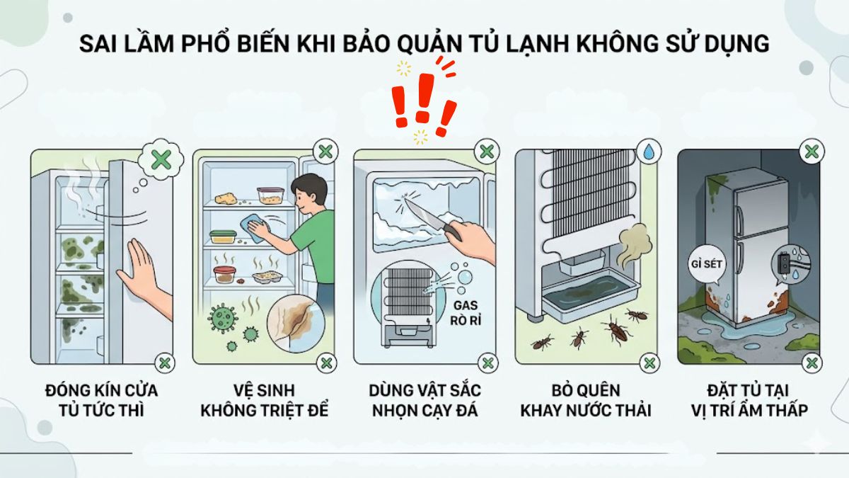 Sai lầm phổ biến khi bảo quản tủ lạnh không sử dụng