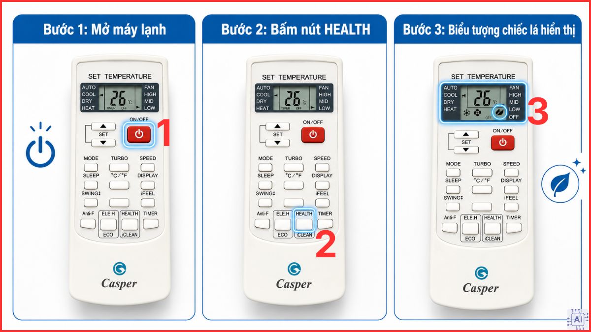 Cách bật chế độ khử mùi trên máy lạnh Casper