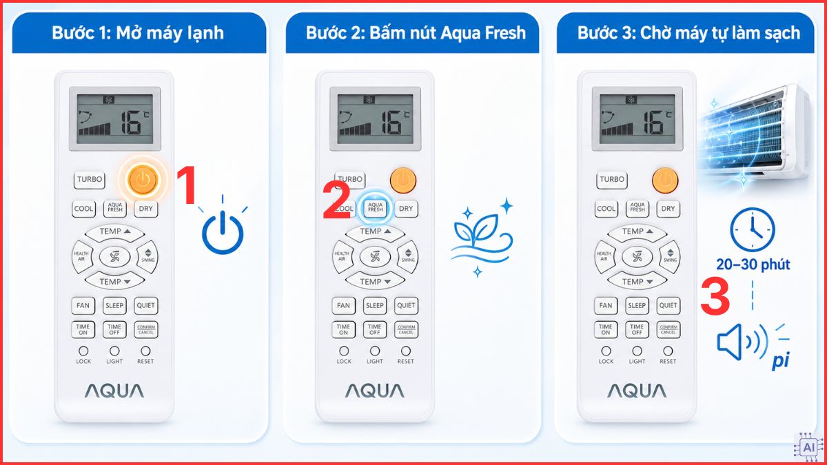 Cách bật chế độ khử mùi trên máy lạnh Aqua
