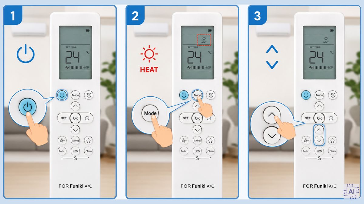Cách bật điều hoà nóng Funiki