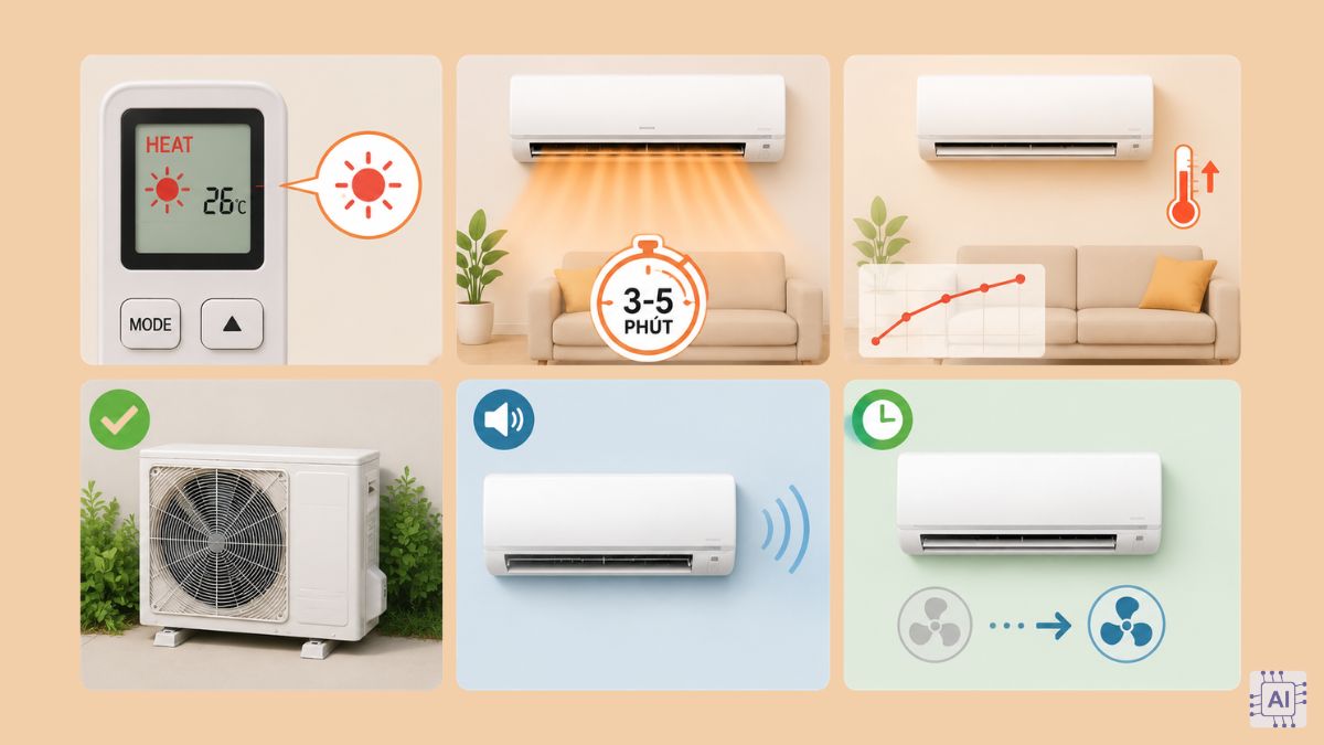 Cách nhận biết điều hoà đang chạy chế độ nóng hiệu quả