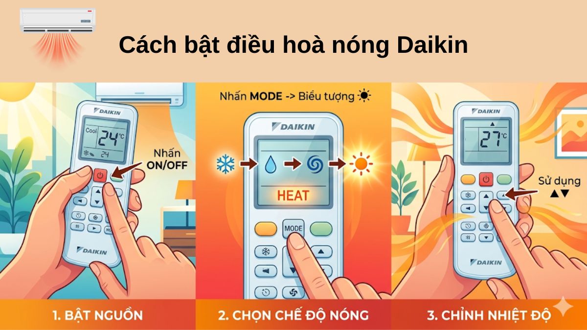 Cách bật điều hoà nóng Daikin