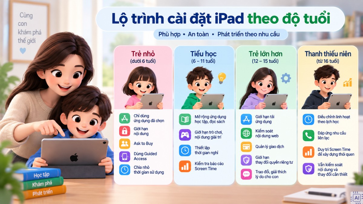 Lộ trình cài đặt iPad phù hợp theo độ tuổi