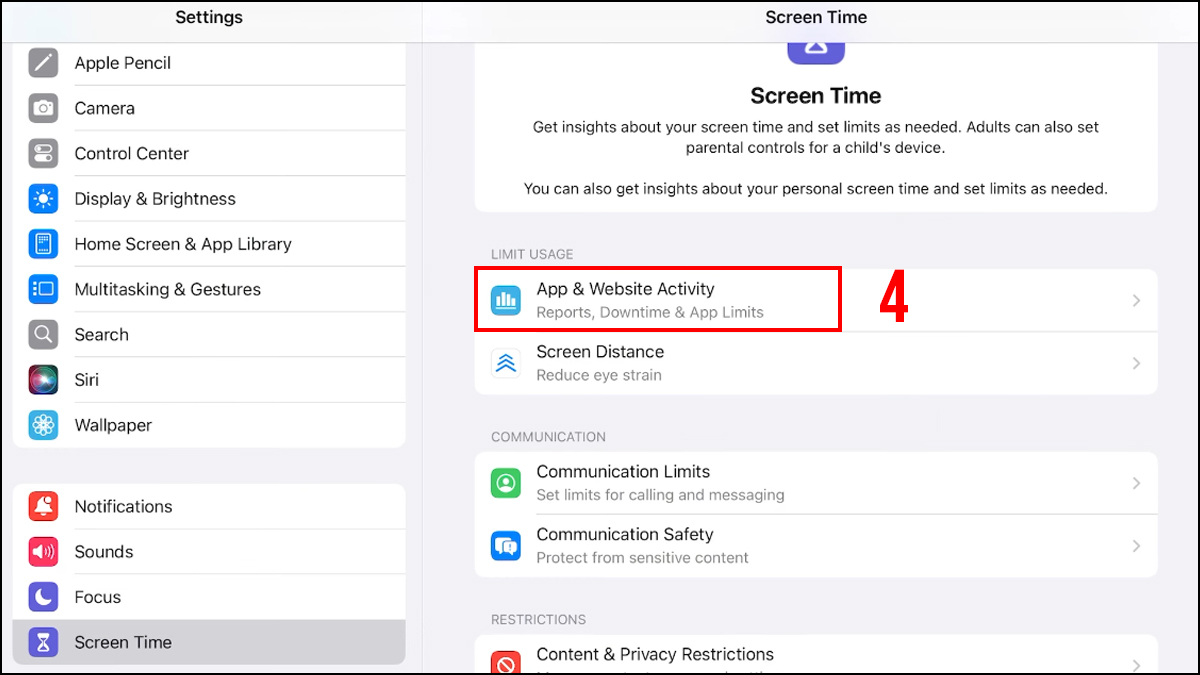 Cách cài mật khẩu ipad giới hạn bước 2