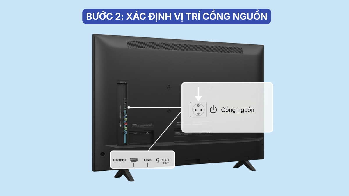 Cách cắm dây nguồn Tivi Sony đúng kỹ thuật bước 2
