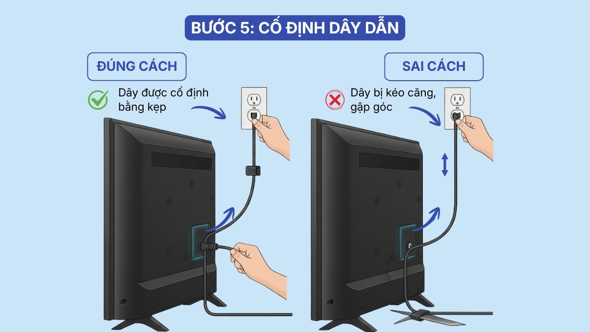Cách cắm dây nguồn Tivi Sony đúng kỹ thuật bước 4