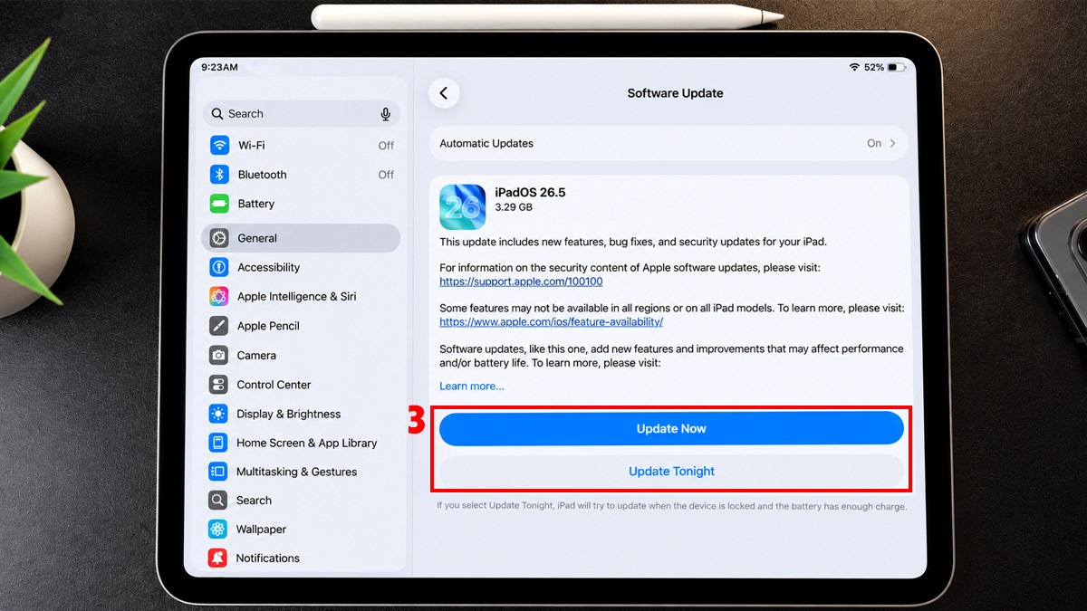 Cách cập nhật iPadOS trên iPad bằng Wi-Fi
