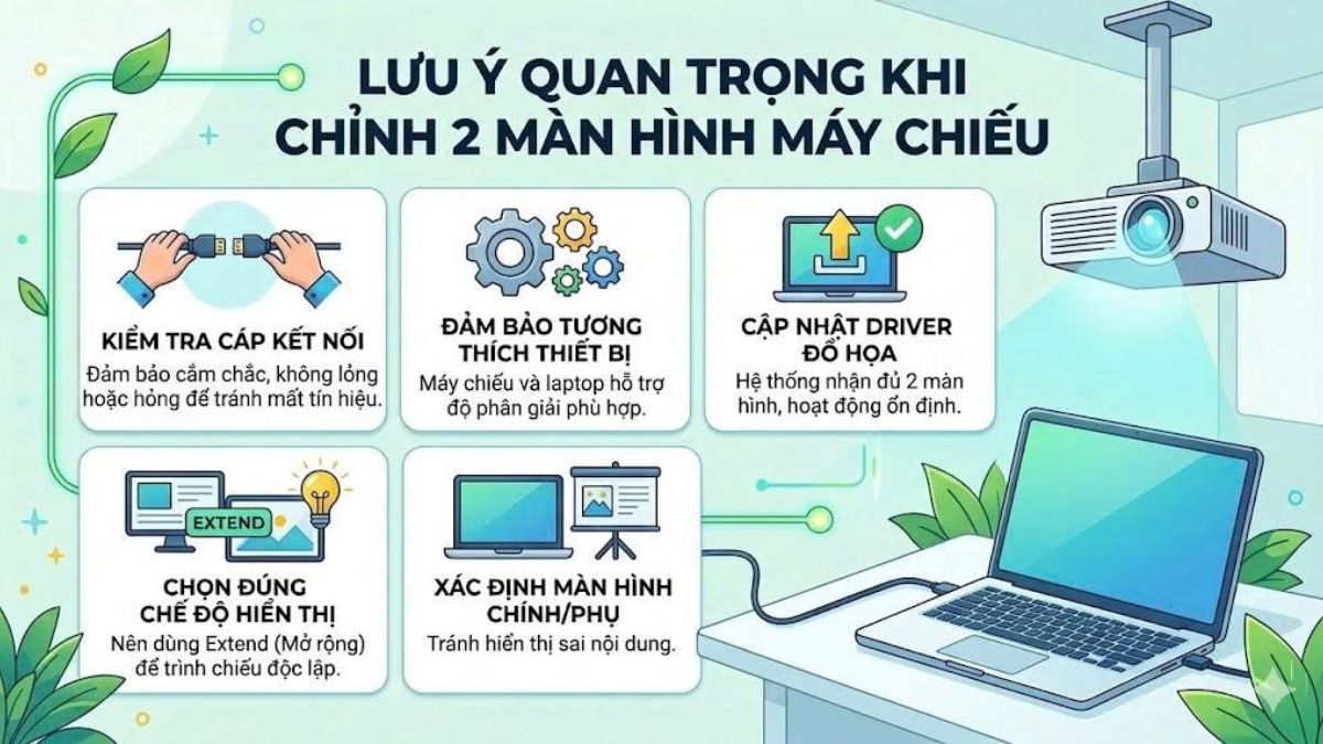 Lưu ý quan trọng khi chỉnh 2 màn hình máy chiếu