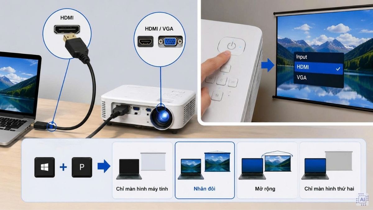 Cách chỉnh 2 màn hình máy chiếu trên Windows đơn giản