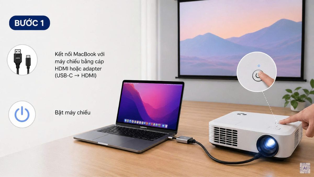 Cách chỉnh 2 màn hình máy chiếu trên MacBook