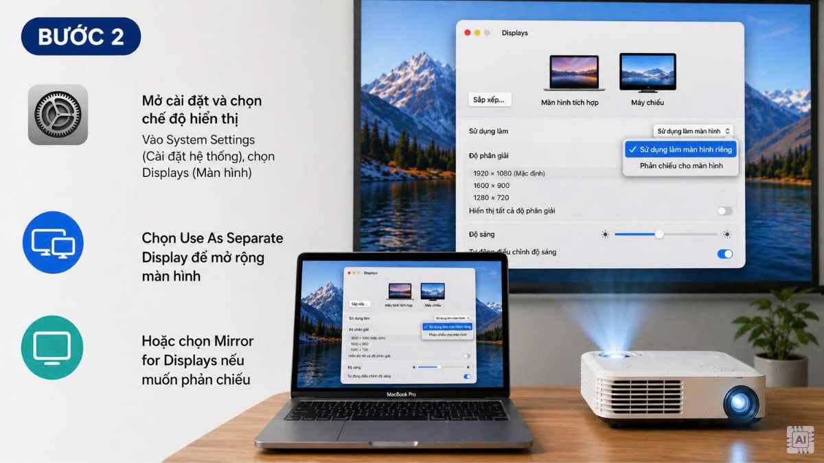 Cách chỉnh 2 màn hình máy chiếu trên MacBook
