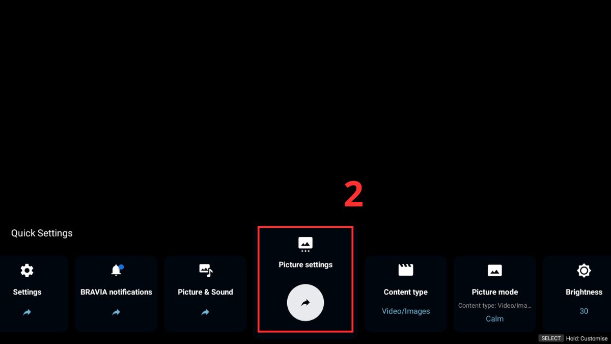 Cách chỉnh màu hình ảnh Google TV Sony trong cài đặt bước 2