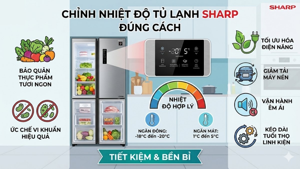 Vì sao cần chỉnh nhiệt độ tủ lạnh Sharp đúng cách?