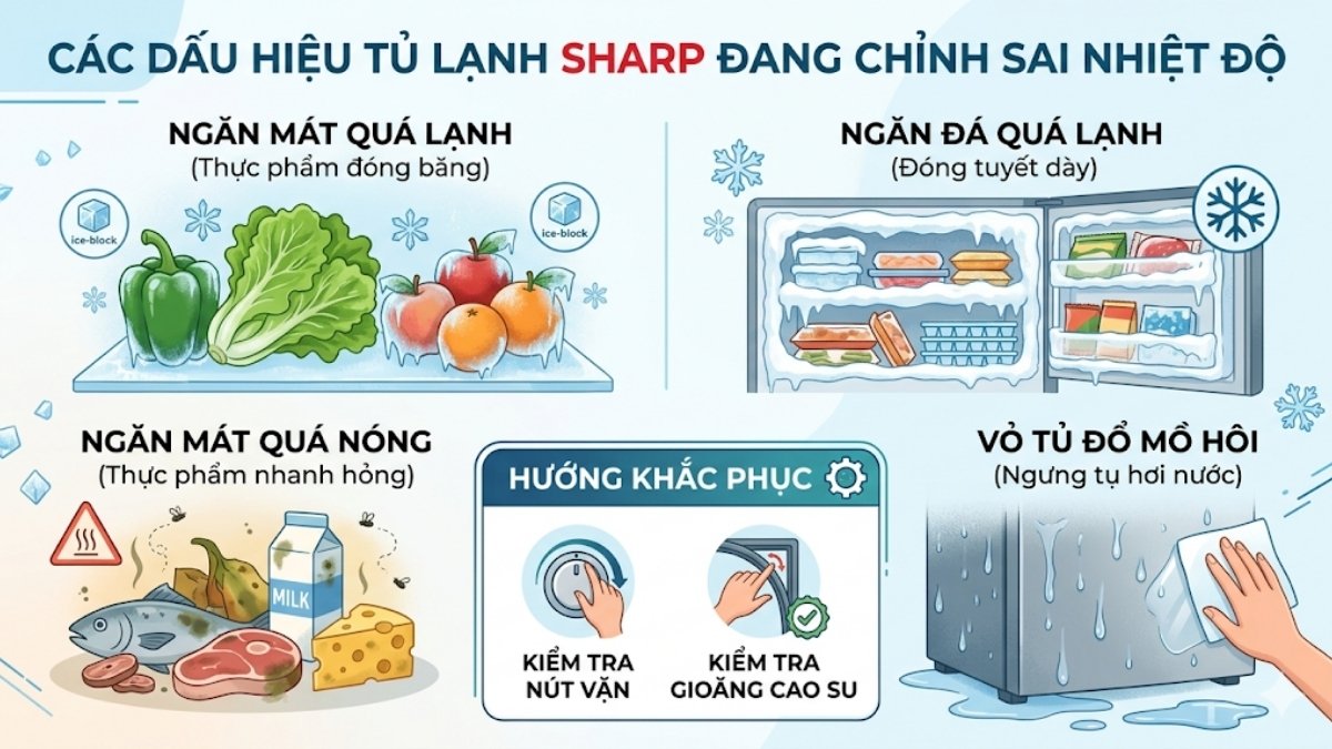 Cách chỉnh nhiệt độ tủ lạnh Sharp chưa đúng