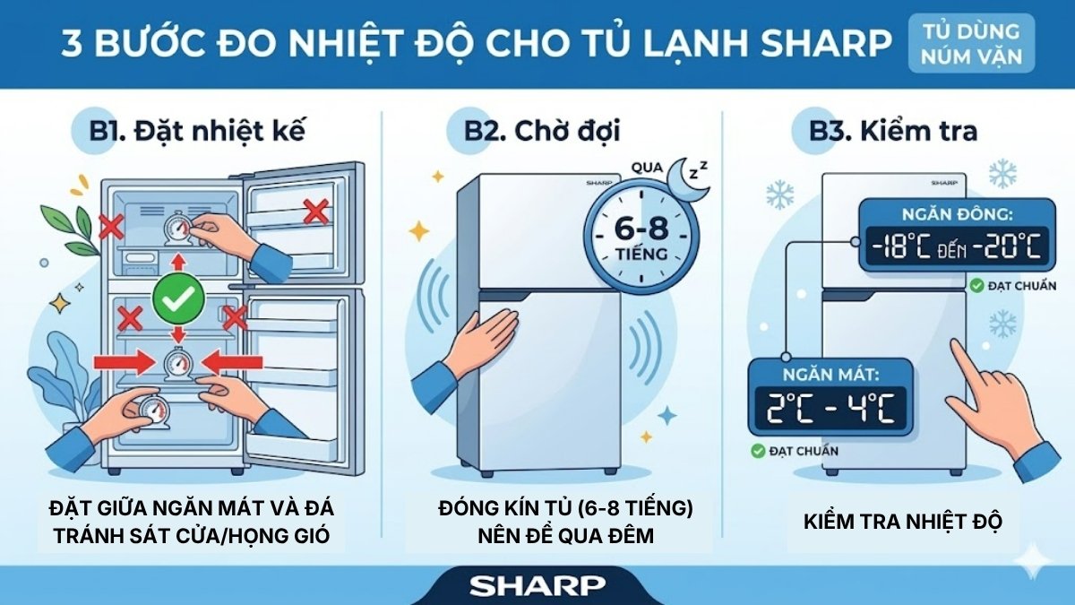Cách kiểm tra nhiệt độ tủ lạnh Sharp chính xác tại nhà