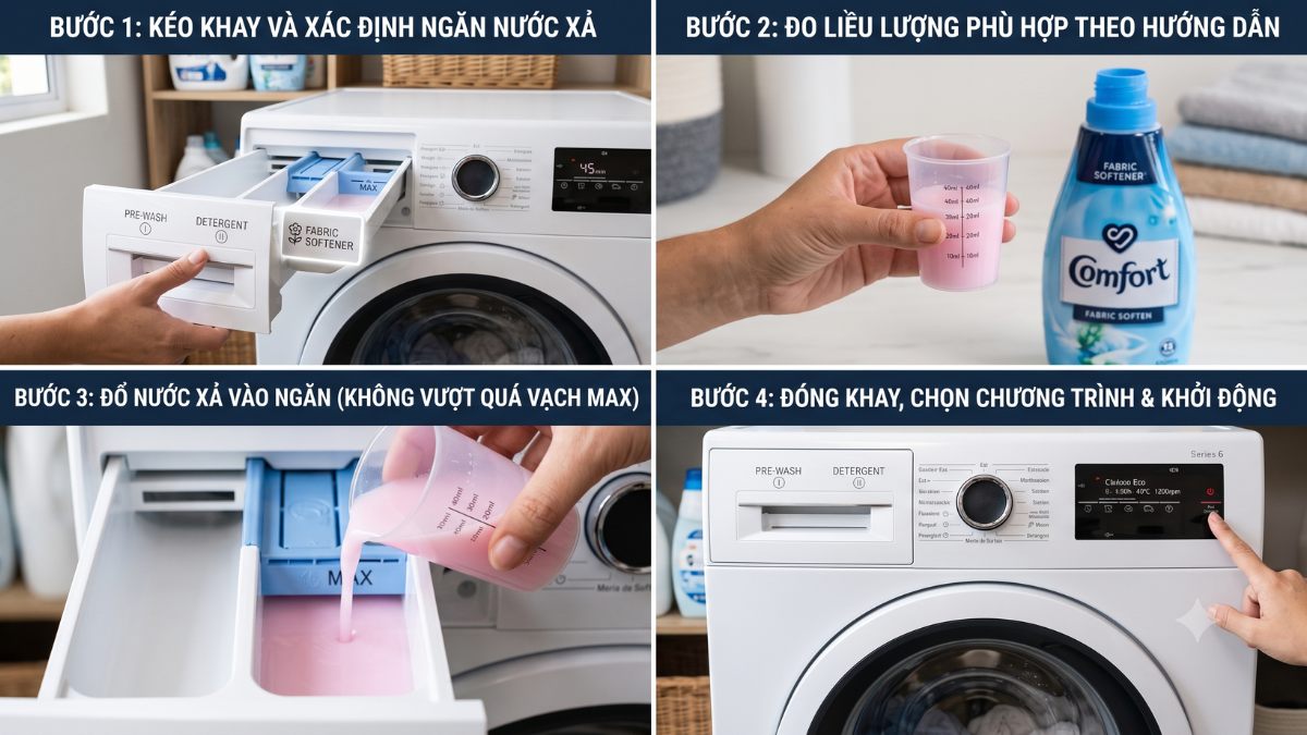 Cách cho nước xả vào máy giặt cửa ngang đúng cách