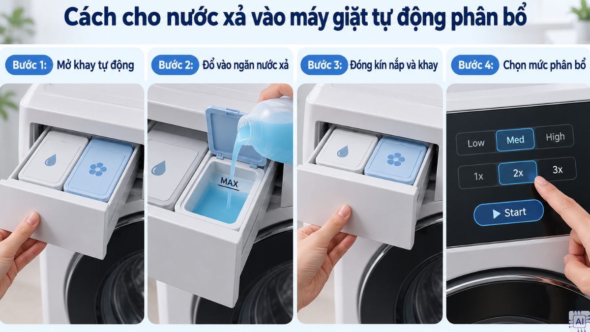 Cách cho nước xả vào máy giặt cửa ngang đúng cách