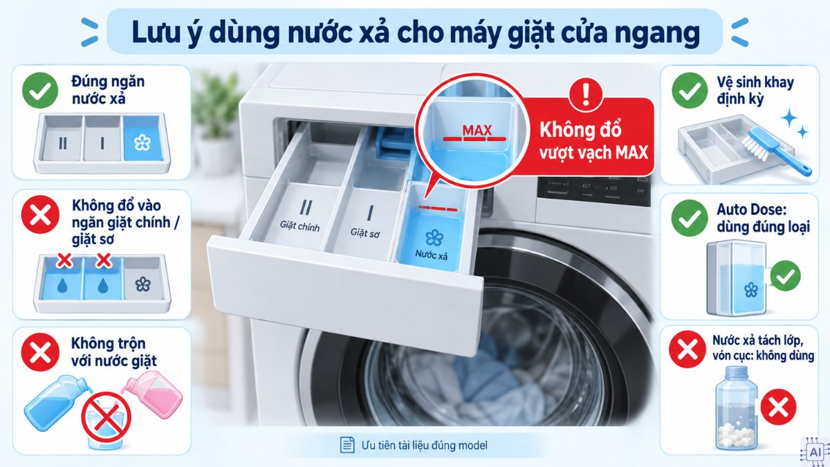 Lưu ý khi sử dụng nước xả cho máy giặt cửa ngang