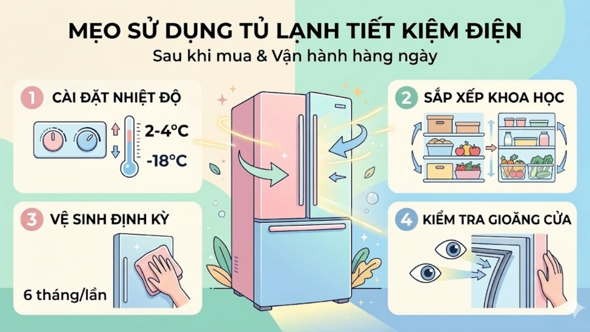 Một số mẹo sử dụng tủ lạnh tiết kiệm điện sau khi mua