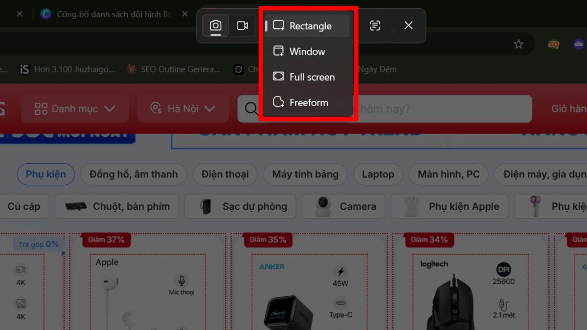 Chụp một vùng màn hình bằng Windows + Shift + S
