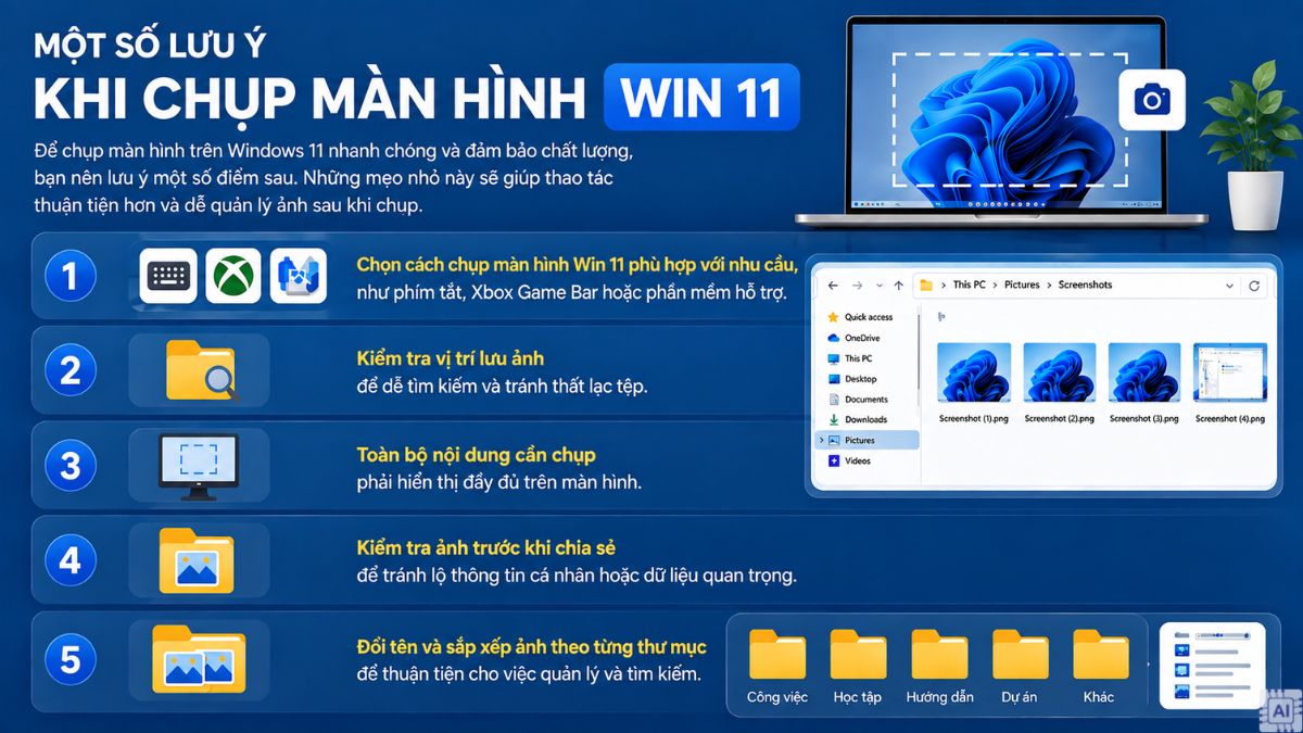 Một số lưu ý khi chụp màn hình Win 11
