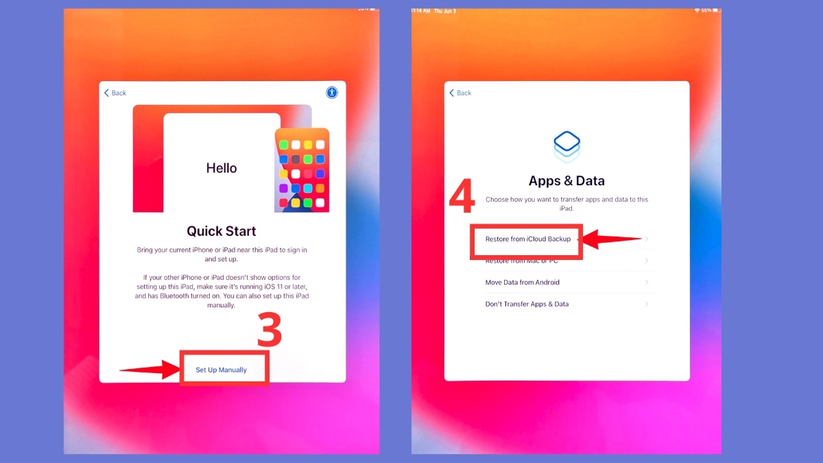 Chuyển dữ liệu từ iPhone sang iPad bằng iCloud khi iPad mới bước 1