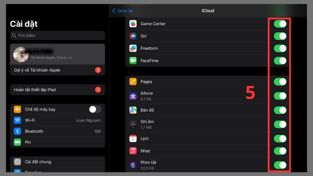 Chuyển dữ liệu từ iPhone sang iPad bằng iCloud khi iPad đã sử dụng bước 3