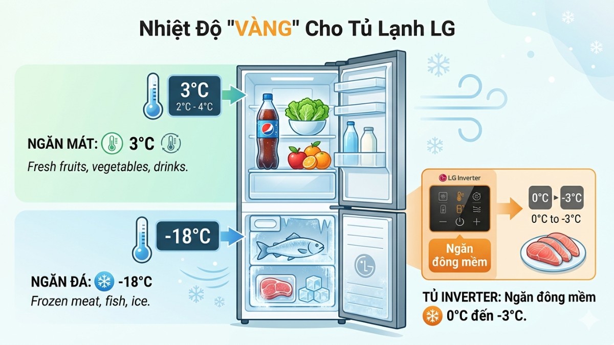 Nhiệt độ chuẩn của tủ lạnh LG là bao nhiêu?
