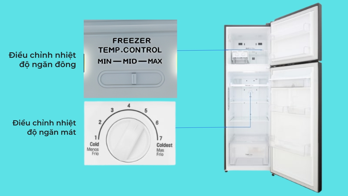 Cách điều chỉnh nhiệt độ tủ lạnh LG bằng núm vặn hoặc cần gạt