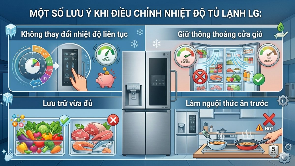 Một số lưu ý khi điều chỉnh nhiệt độ tủ lạnh LG
