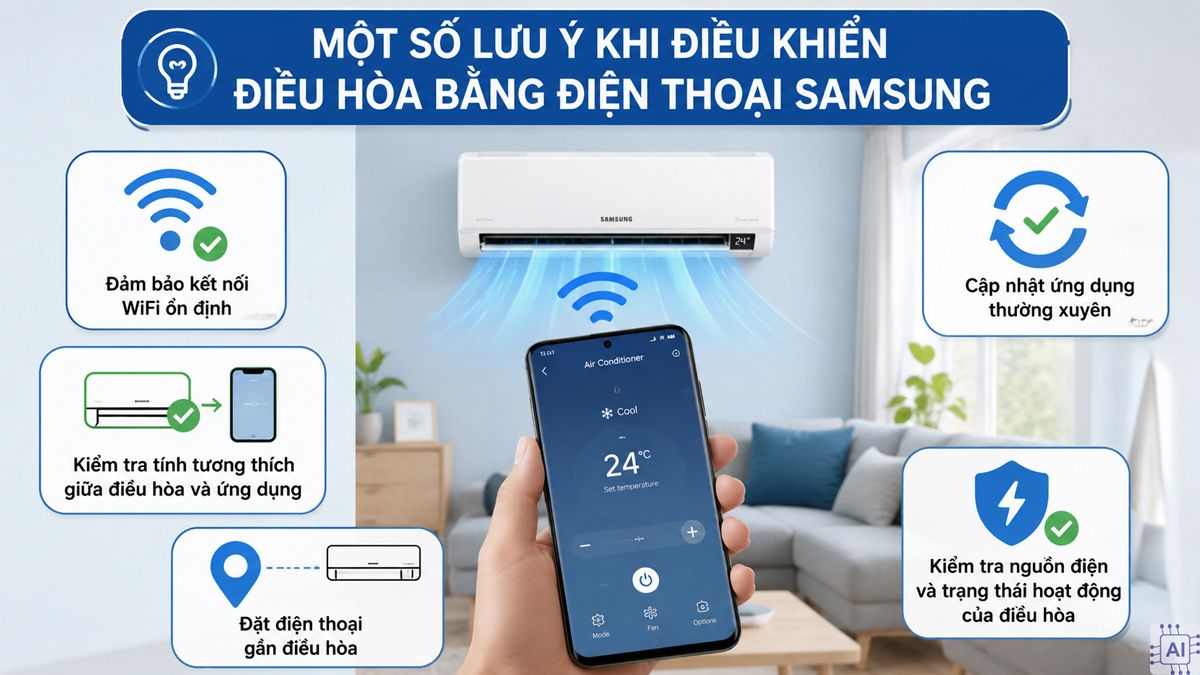 Một số lưu ý khi điều khiển điều hòa bằng điện thoại Samsung