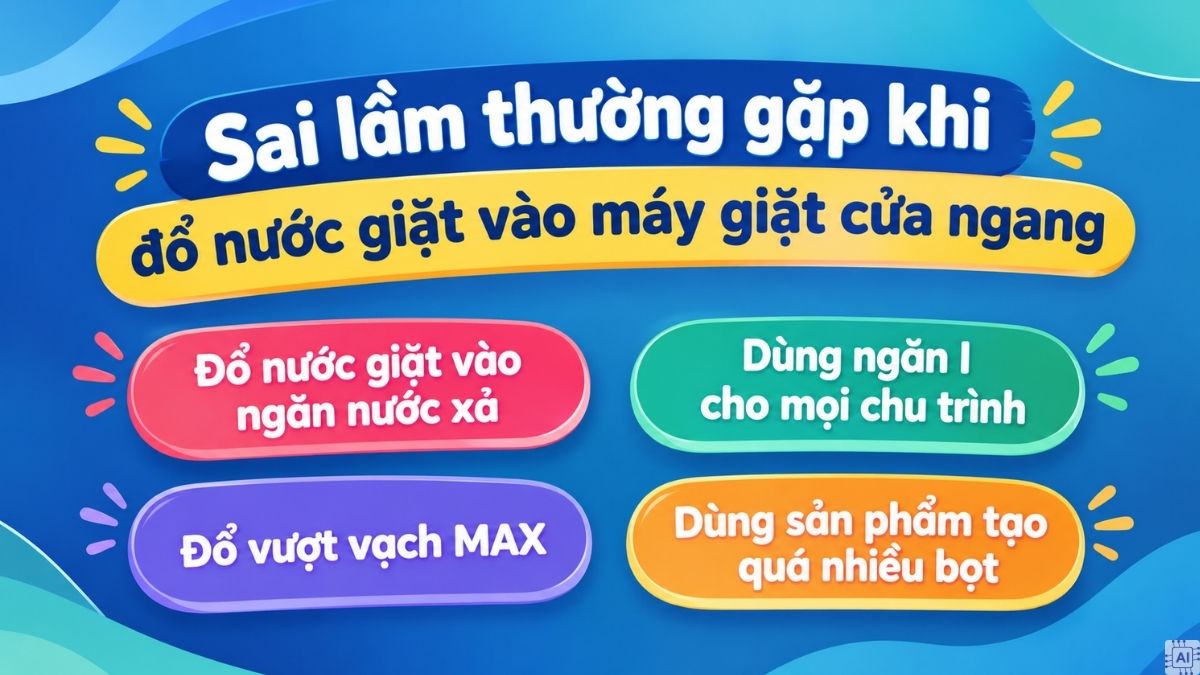 Sai lầm thường gặp khi đổ nước giặt vào máy giặt cửa ngang