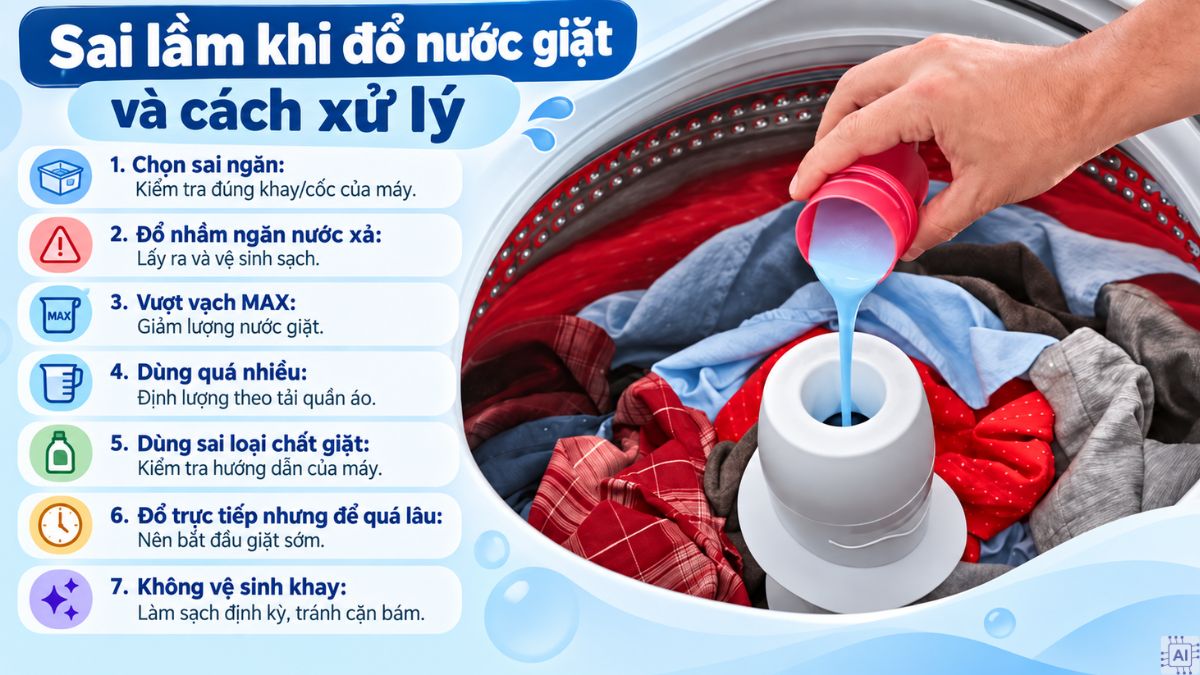 Sai lầm khi đổ nước giặt và cách xử lý