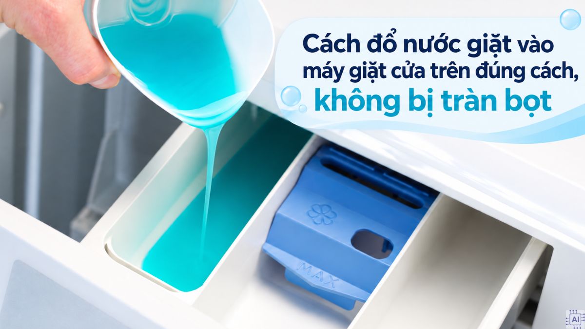 Cách đổ nước giặt vào máy giặt cửa trên đúng cách, không bị tràn