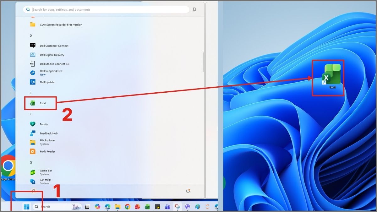 Cách đưa Excel ra màn hình desktop Win 11