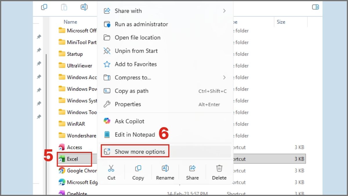 Cách đưa Excel ra màn hình desktop Win 11 bước 2