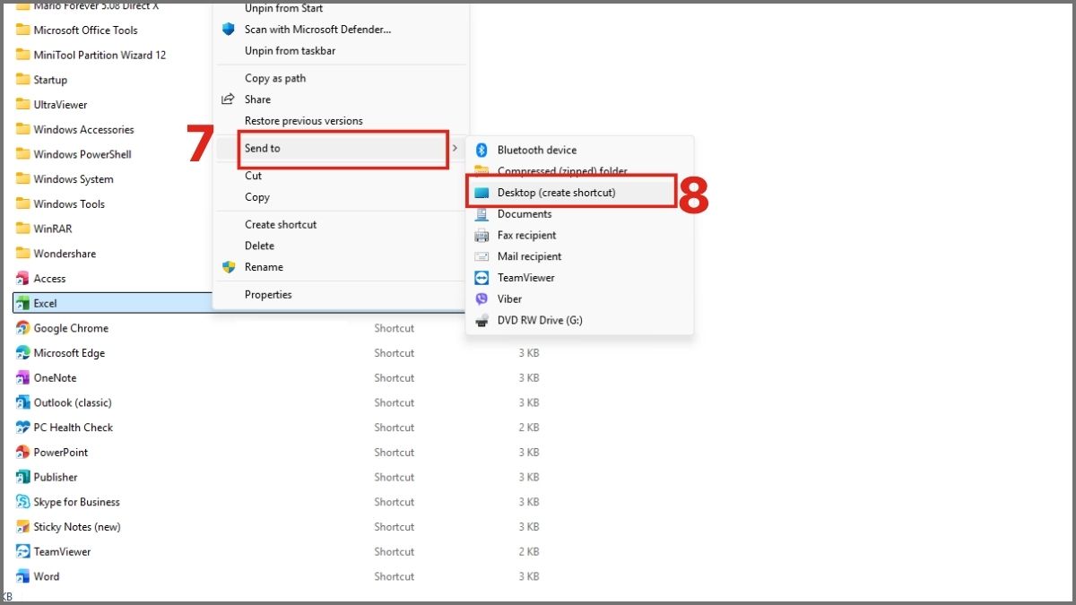 Cách đưa Excel ra màn hình desktop Win 11 bước 3