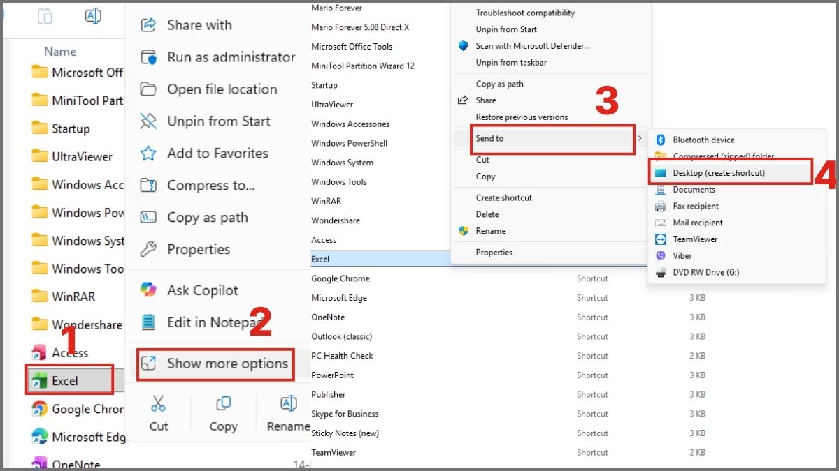 Cách đưa Excel ra màn hình desktop Win 11