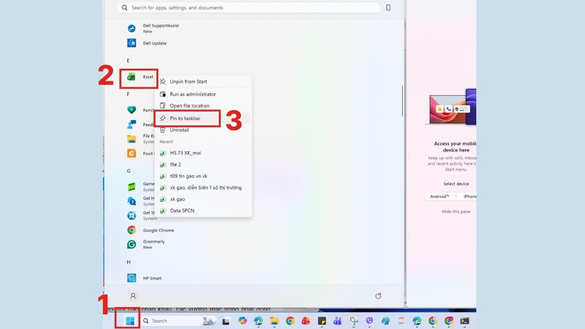 Cách ghim Excel vào Taskbar trên Windows 11