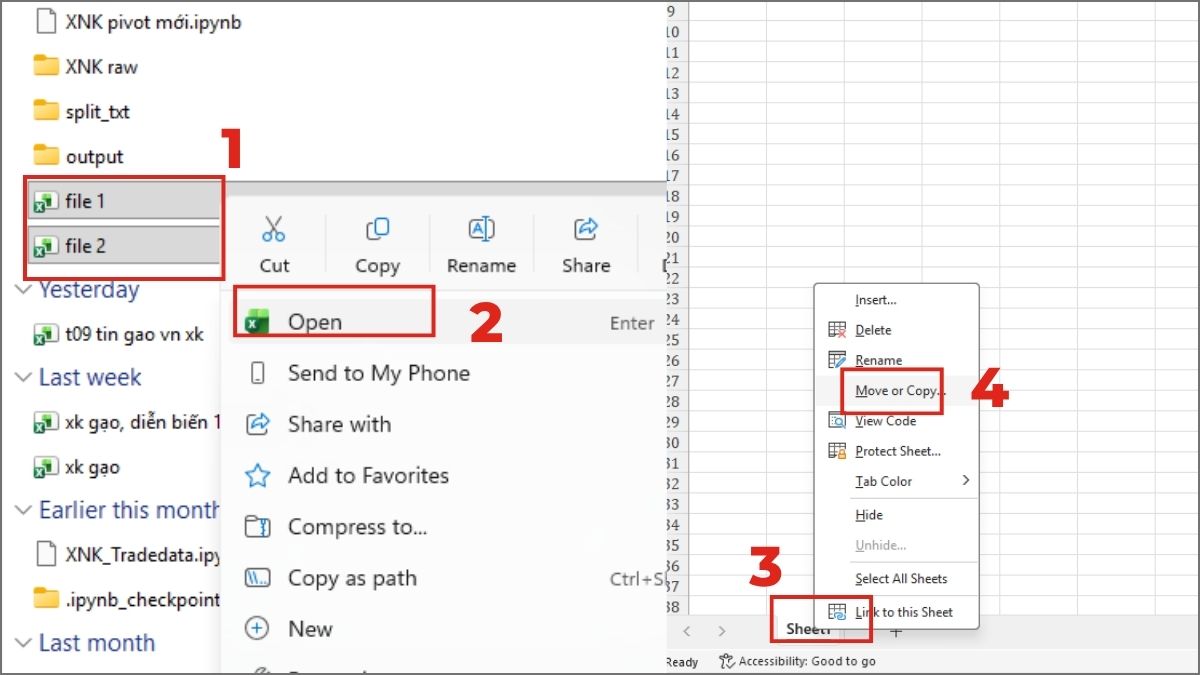Cách gộp nhiều file Excel thành 1 file bằng move