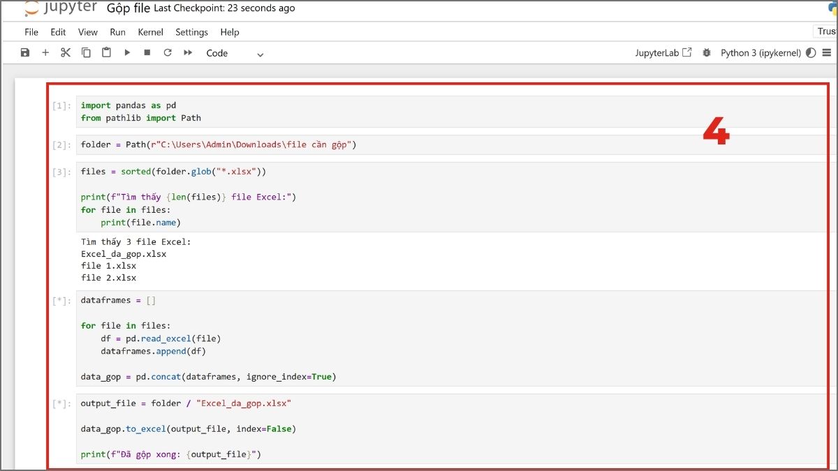 Cách gộp nhiều file Excel thành 1 file bằng Python Pandas 